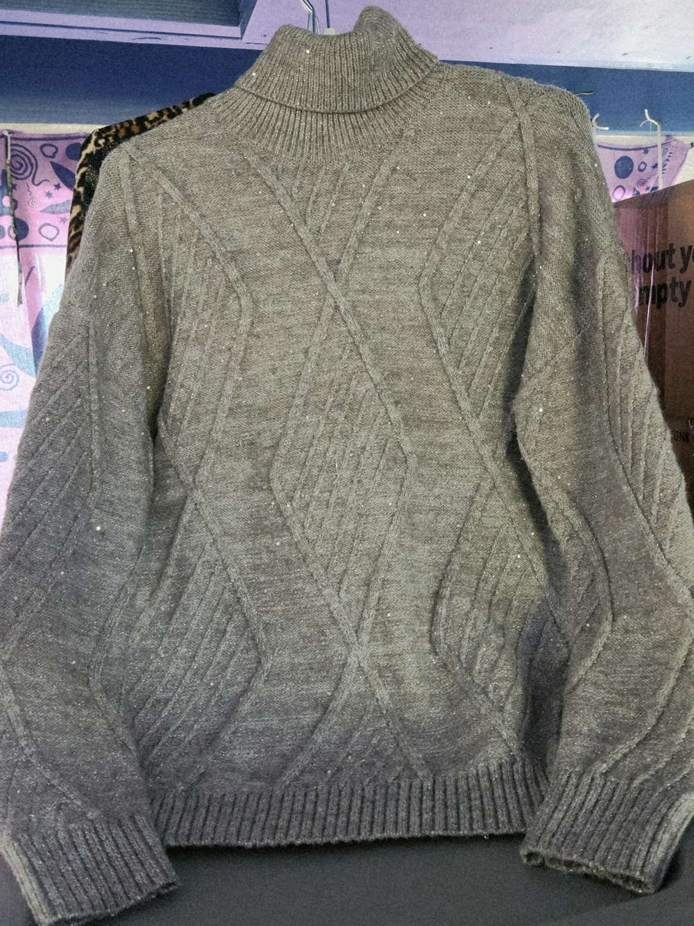 Classic Gray Cable Knit Turtleneck Sweater
